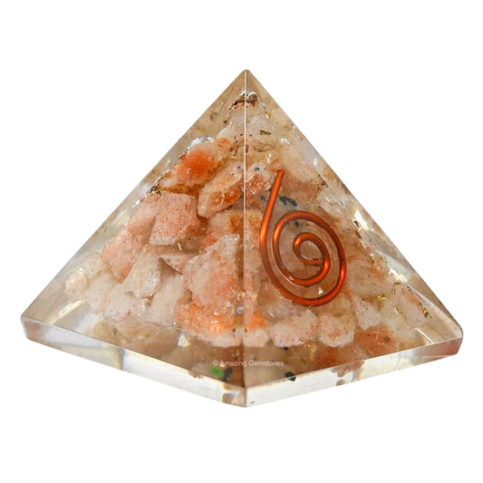 Amazing Gemstone Sunstone Orgone Pyramid - 30mm Small Orgonite Pyramids with Crystals and Healing Stones - Authentic Organite Gifts