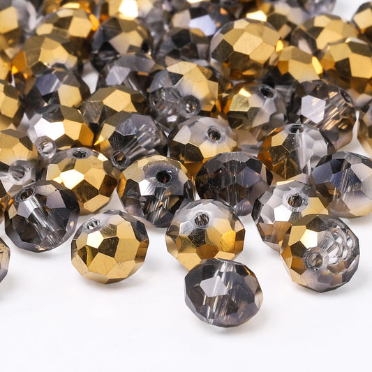 NITOPUPU 500pcs 6mm Crystal Glass Beads for Jewelry Making Faceted Rondelle Flat Beads for Bracelets Necklace Earrings DIY Crafts (Gold Flat Half-Plated Crystal Bead)