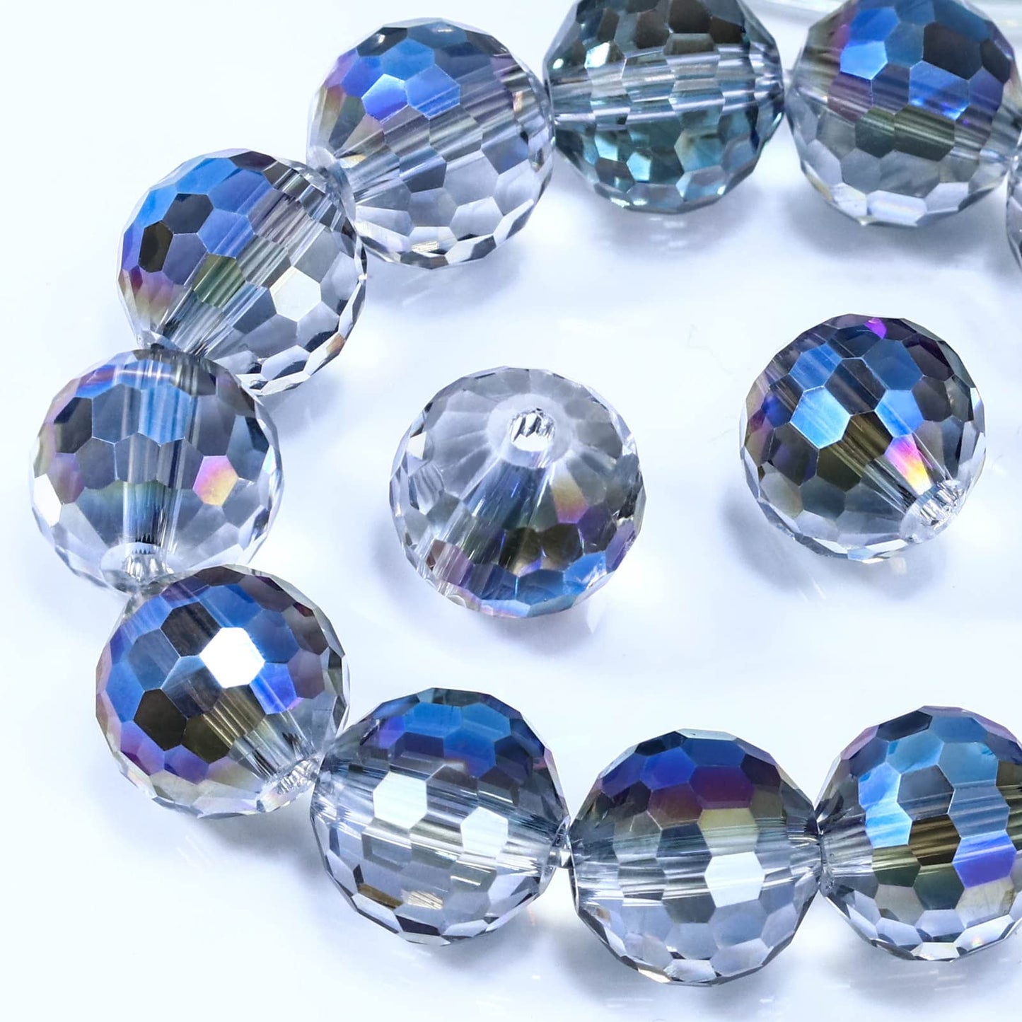 Dowarm 10MM Round Crystal Beads for Jewelry Making, Faceted Crystal Glass Beads for Crafts Bracelet Wind Chimes Suncatcher, #5003 Rondelle Spacer Beads, Loose Gemstones, 50PCS, Blue Colorized