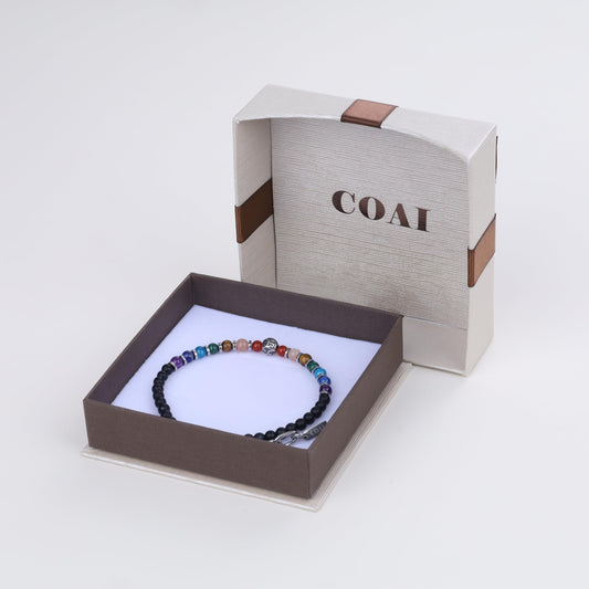 COAI 7 Chakra Bracelet for Women, OM Charm Hematite Onyx Beaded Bracelet for Women