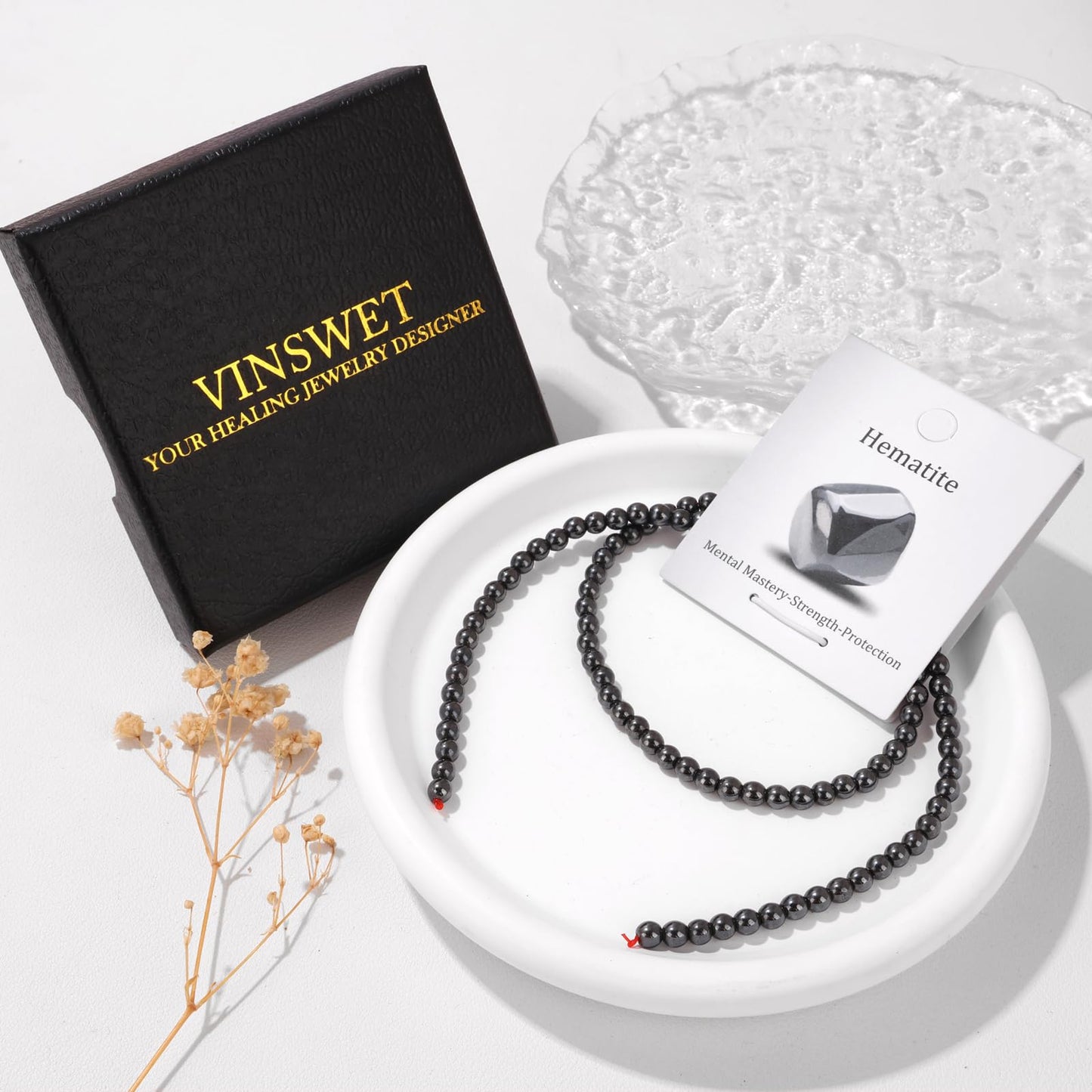 Vinswet 90pcs 4mm Hematite Natural Stone Beads Round Genuine Real Stone Beading Loose Gemstones DIY Smooth Bead for Bracelet Necklace Earrings Jewelry Making