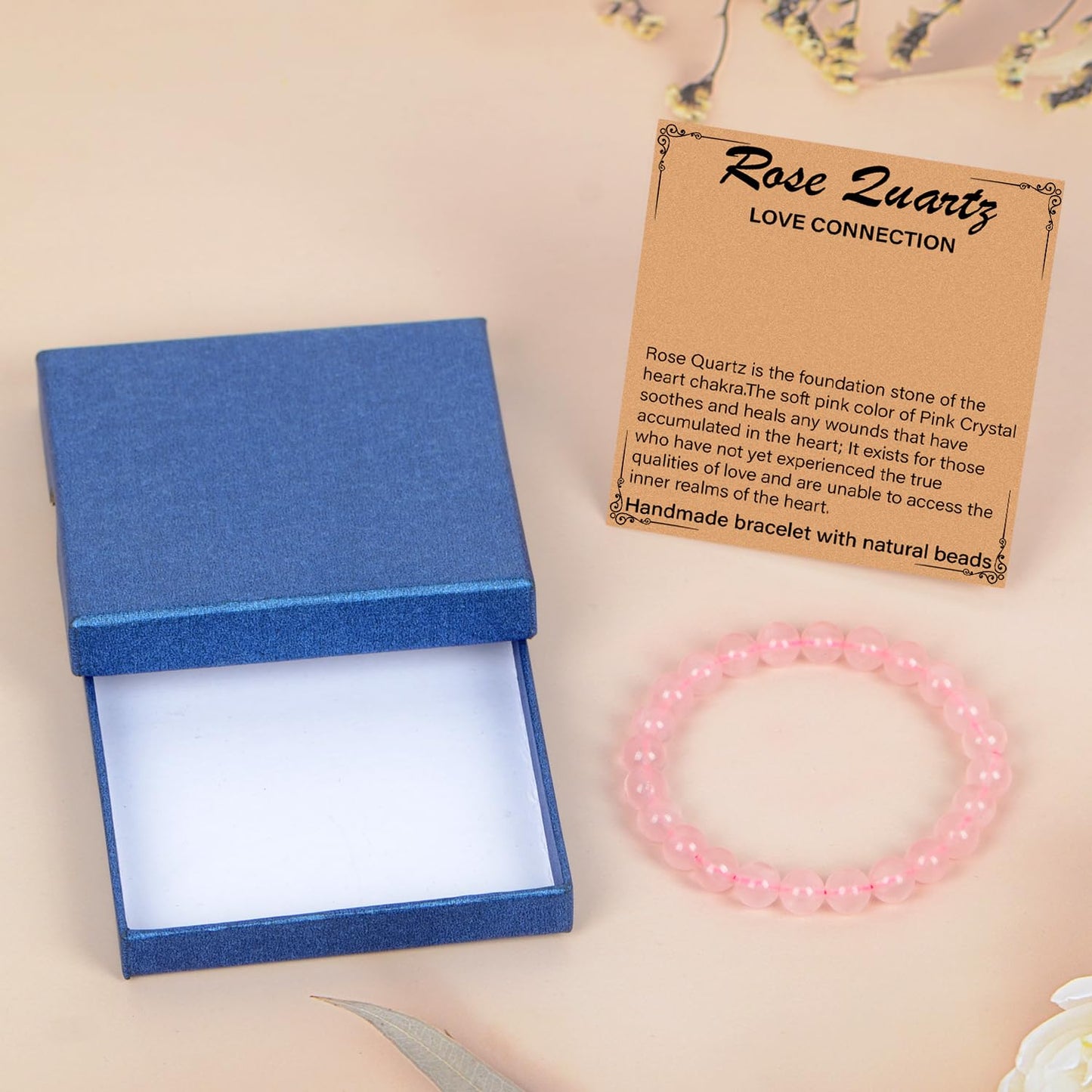 LPBeads Handmade Natural Gemstone Stretch Elastic 8mm Rose Quartz Bracelet Healing Crystal Round Stone Beads Jewelry Gifts for Women Men