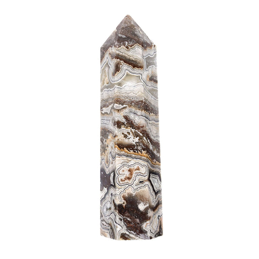 Large Mexico Crazy Lace Agate Gemstone Crystal Pointed Hexagonal Tower Reiki Chakra Faceted Prism Wand Stone Home Decor