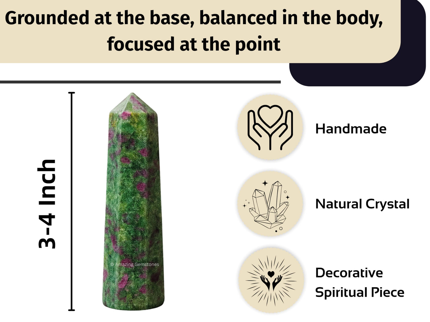Amazing Gemstone Ruby Fuchsite Crystal Towers - Natural Healing Crystal Point Obelisk for Reiki Healing and Crystal Grid (3" to 4" INCH)