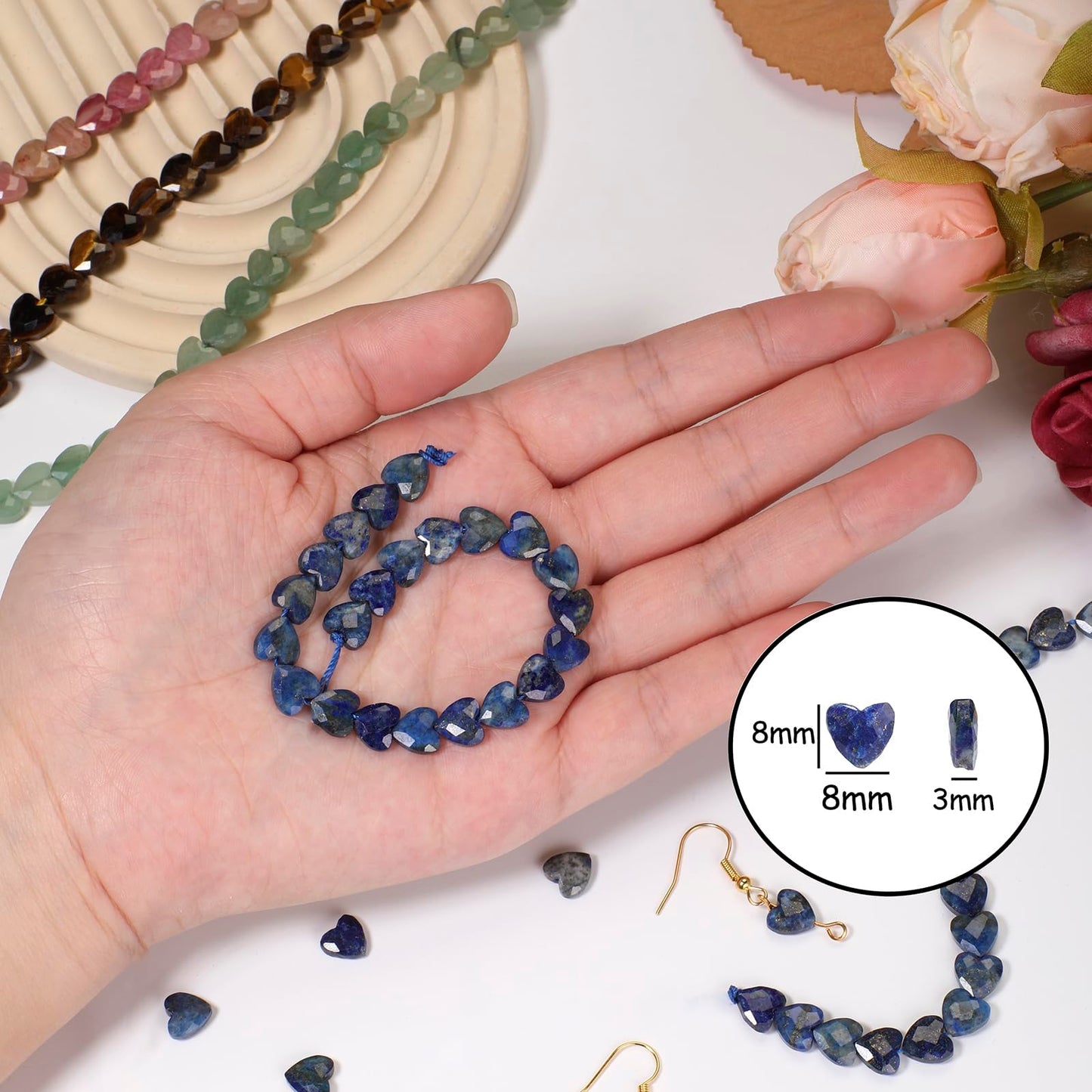 Nitopupu 22pcs Faceted Heart Bead Natural Blue Dot Stone Beads 8mm Crystals and Healing Stones for Jewelry Making Supplies,Friendship Bracelet Kit,Love Gifts