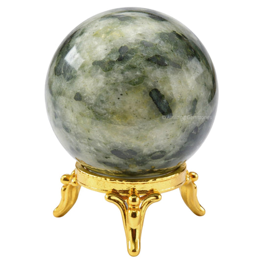 Amazing Gemstone Green Tourmaline in Quartz Crystal Ball with Stand - 2 Inches Crystal Sphere Meditation Balls for Witchcraft and Decorative Balls