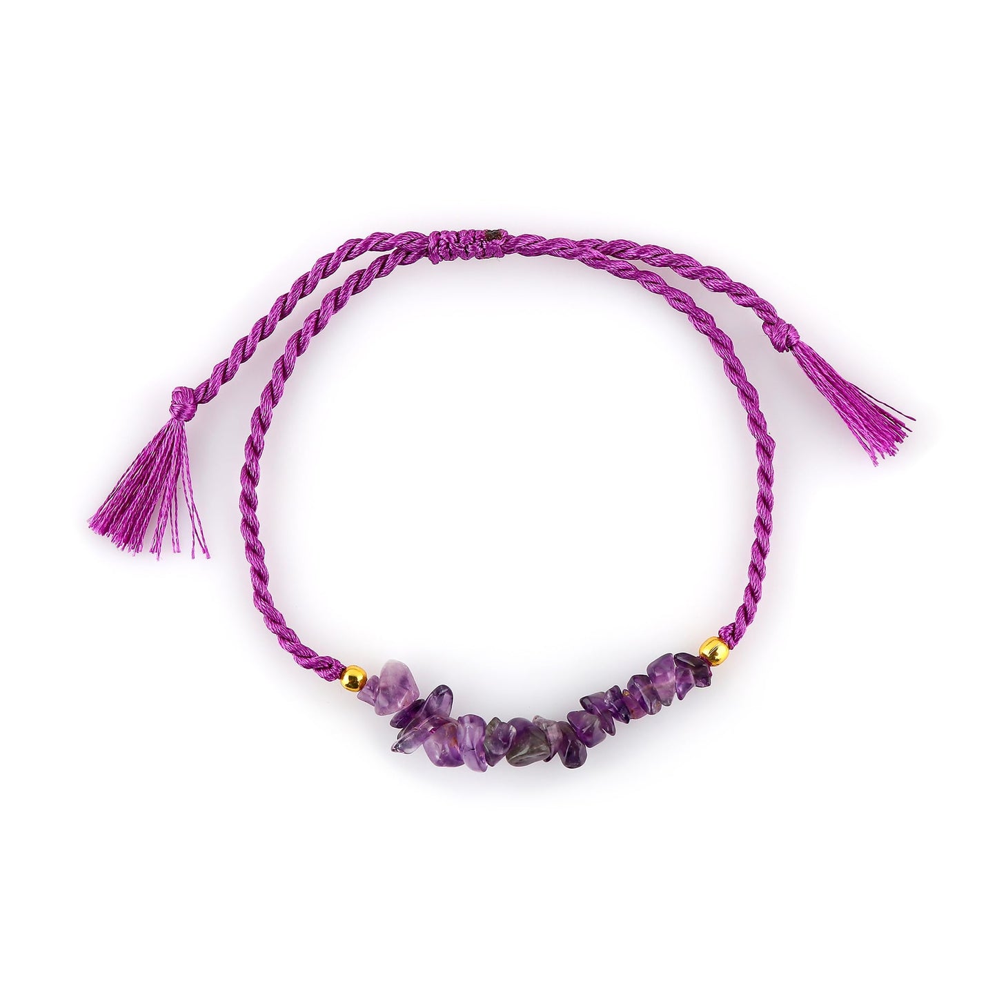 TGH Natural Amethyst Chips Braided Bracelet Healing Birthday Resizable Hand Braid Rope Thread Protection Bracelet for Men Women Gemstone Jewelry 7 inch Christmas Gift (amethyst)