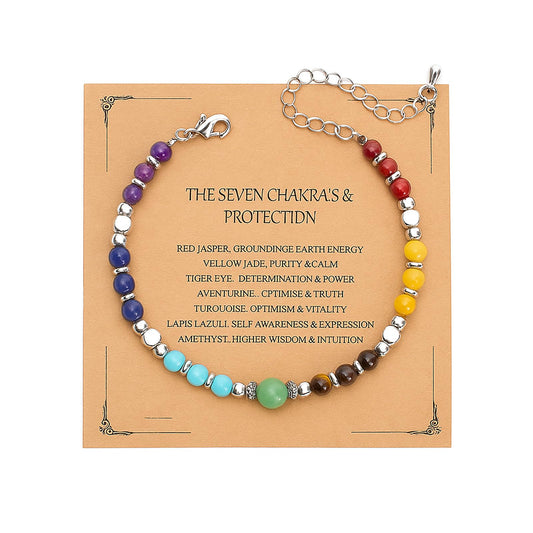 MTJAHPS Protection Bracelet, empath protection, black obsidian Crystals and Healing Stones Bracelet for Women ，Luck ，Anxiety and Stress Clam Bracelet (C-7 Chakra's&Protection)
