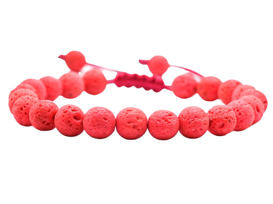 Amazing Gemstone Red Lava Bracelet, Gifts For Men & Women - Protection Healing Crystal Bracelet - 8mm Gemstone Beaded Adjustable Bracelet, Pulseras Para Hombres Mujer Stocking Stuffers