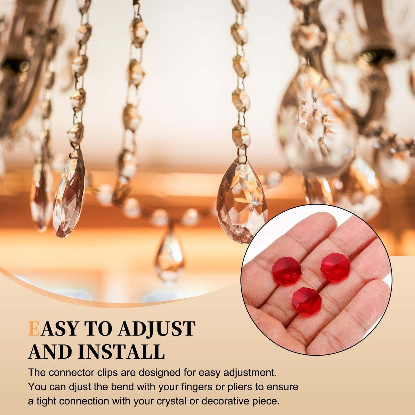 uxcell 50Pcs 1 Hole Crystal Octagon Beads, 14mm K9 Glass Hanging Chandelier Beads Prisms Parts for Crystal Chandeliers Lamp Hanging Pendant Jewelry DIY Craft, Red