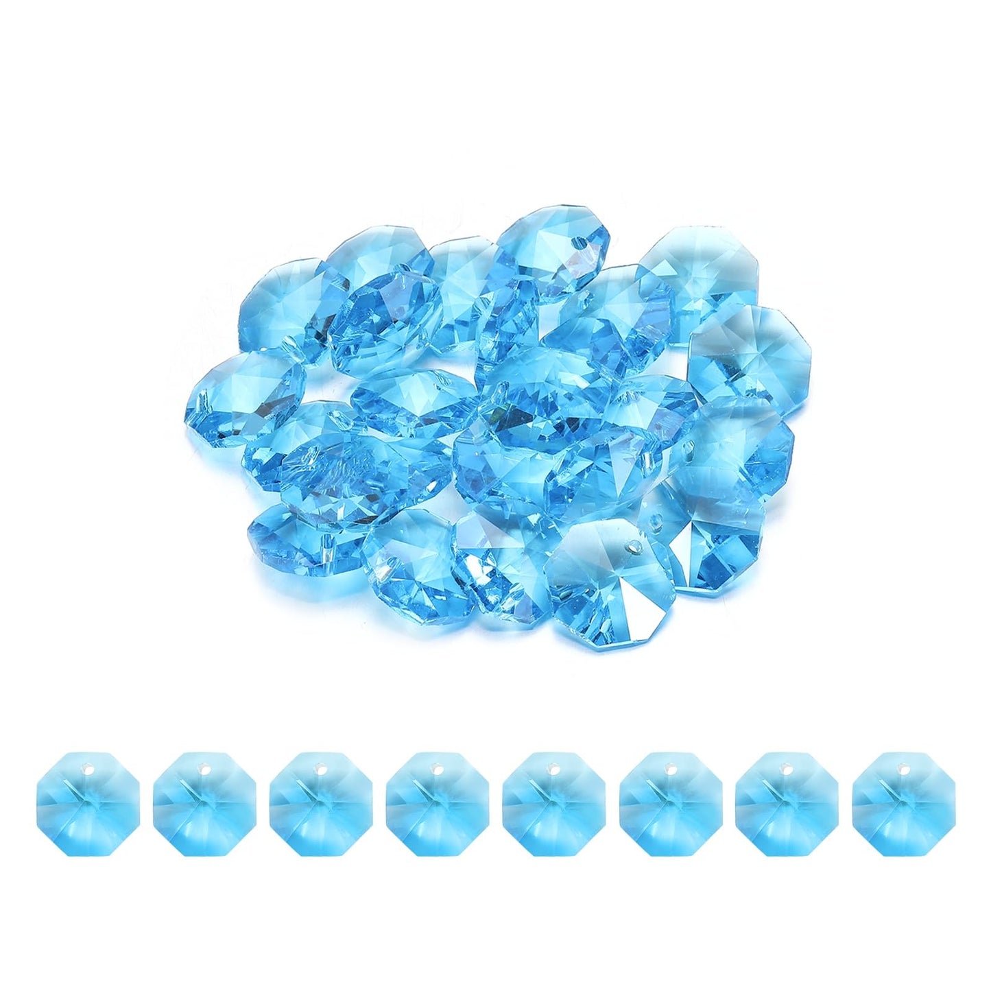 uxcell 25Pcs 1 Hole Crystal Octagon Beads, 14mm K9 Glass Hanging Chandelier Beads Prisms Parts for Crystal Chandeliers Lamp Hanging Pendant Jewelry DIY Craft, Sky Blue