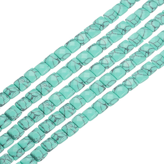 PATIKIL 50 Pack Natural Stone Beads, 8mm Faceted Square Agate Beads Bulk Turquoise Stones, for DIY Jewelry Making Necklace Bracelet Accessories, 2 Strands, 16 Inches, Blue