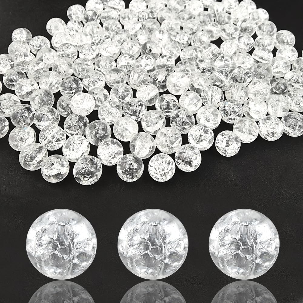 PAMIR TONG 400pcs 8mm Round Glass Beads for Bracelet Pretty Smooth Loose Beads for Necklace-Earring-Jewelry Making and DIY Crafts (Crackle White)