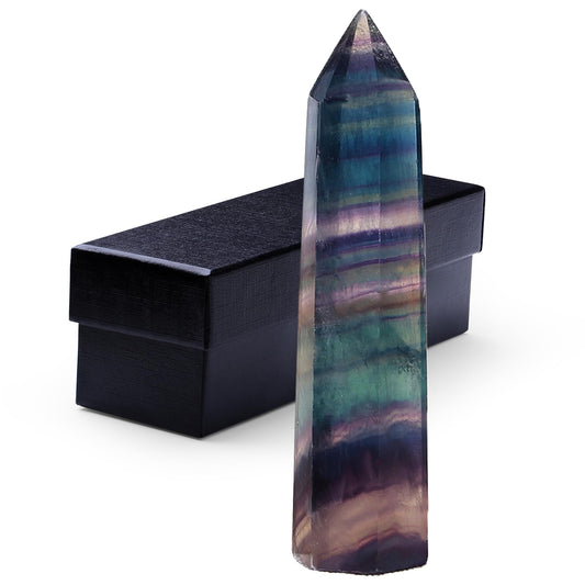 ZHIYUXI 3.7-4" Fluorite Crystal Wand Healing Crystals Tower Gemstones Hexagonal Pointed Crystal Stone Large Crystals Reiki Fluorite Stone Energy Balancing Meditation Therapy Decoration 1 Pc