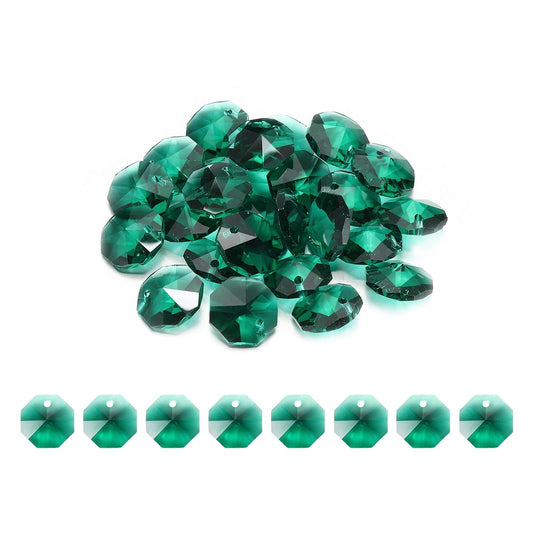 uxcell 25Pcs 1 Hole Crystal Octagon Beads, 14mm K9 Glass Hanging Chandelier Beads Prisms Parts for Crystal Chandeliers Lamp Hanging Pendant Jewelry DIY Craft, Peacock Green