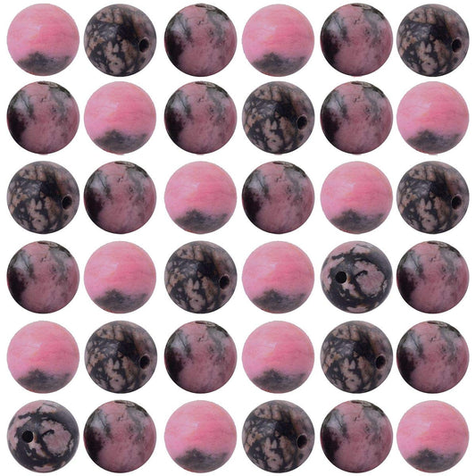 Natural Stone Beads 100pcs 10mm Black Stripe Rhodonite Round Real Stone Beading Loose Gemstone Hole 1mm DIY Charm Beads for Bracelet Necklace Earrings Jewelry Making (Black Stripe Rhodochrosite, 10mm)