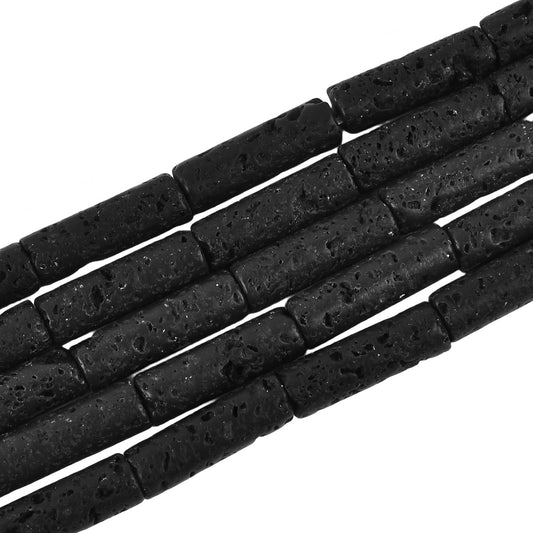 HAAMIIQII Natural Black Lava Tube Beads 13x4mm Column Stone Cylinder Gemstone Loose Beads for Jewelry Making Strand 15 Inch (28-29pcs)