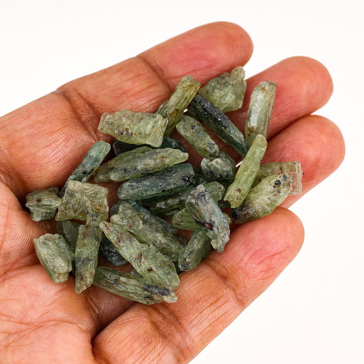 ColouredRocks 30+pcs Green Kyanite Crystals, Raw Stones, Rough Gemstones, Jewelry Making Supply, Cabbing, Polishing, Cutting, DIY, Crafts, (100 carats) (10-15mm)
