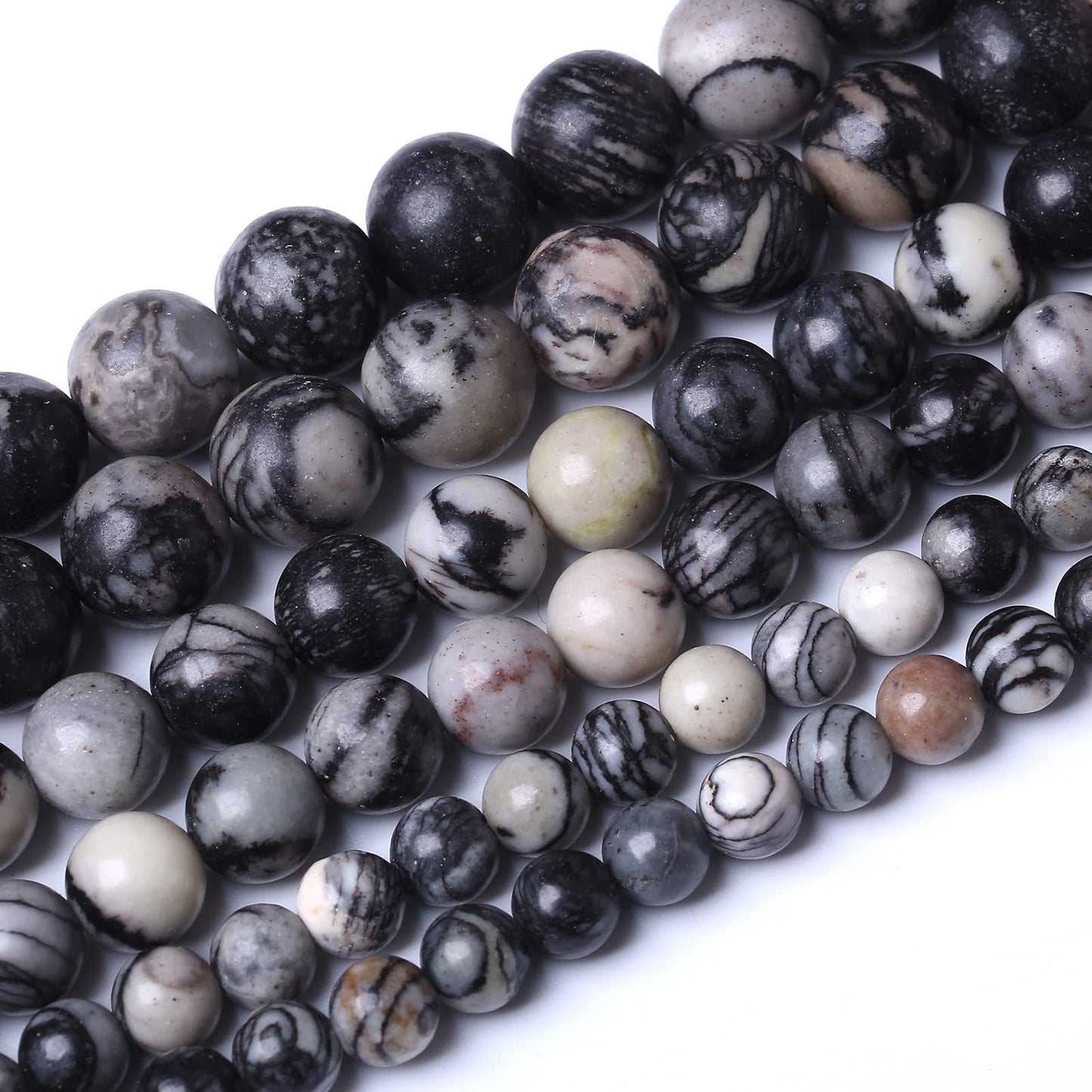 32PCS 12MM Natural Black net Work Beads Round Loose Stone Beads for Jewelry Making DIY Energy Stone Healing Power Bracelet 15"