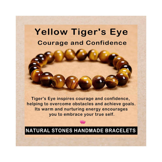 AD Beads Handmade Gemstone Stretch Elastic Bracelet Crystal Healing Reiki Nature's Beauty and Spiritual Essence Unisex (8mm, Yellow Tiger's Eye)