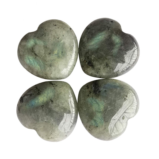 Loveliome 4 Pcs Natural Labradorite Love Heart Palm Stone Reiki Balancing Worry Stone(1 Inch)