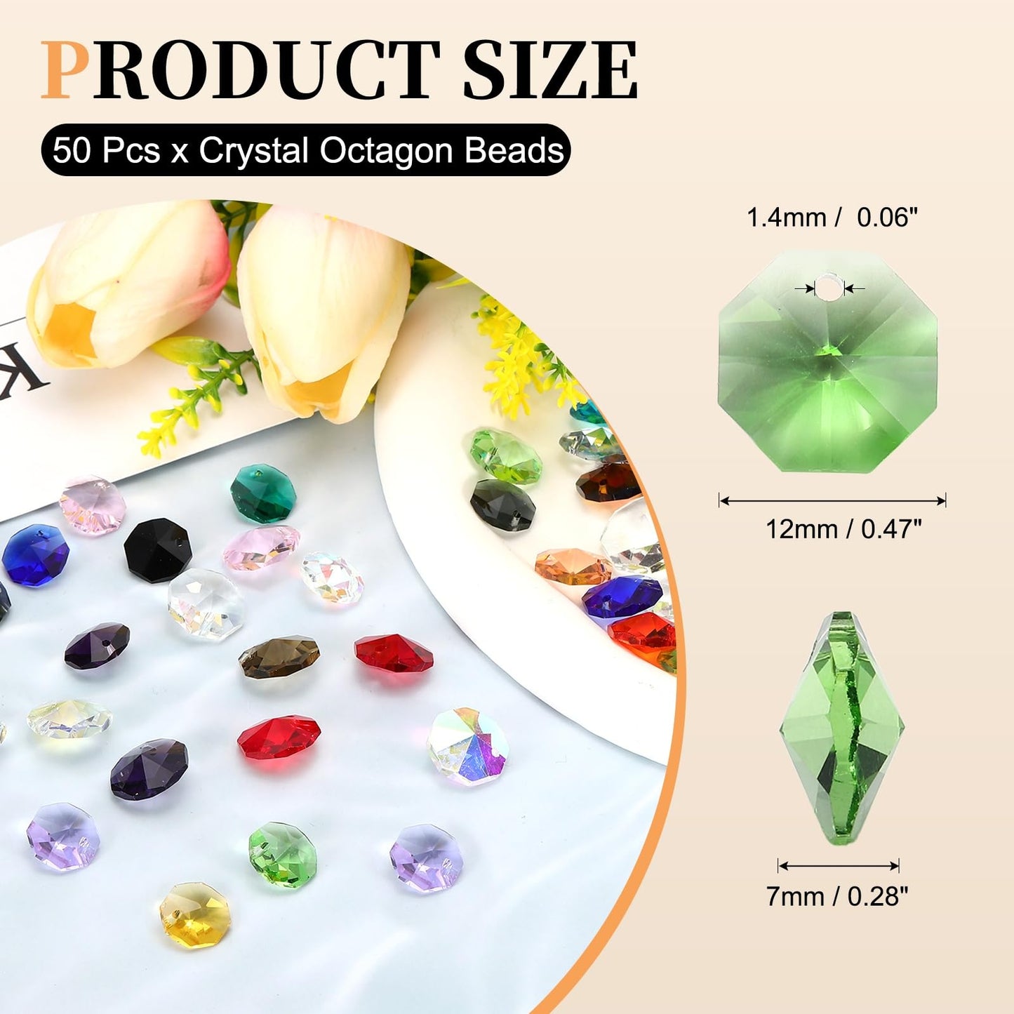 uxcell 50Pcs 1 Hole Crystal Octagon Beads, 12mm K9 Glass Hanging Chandelier Beads Prisms Parts for Crystal Chandeliers Lamp Hanging Pendant Jewelry DIY Craft, Fruit Green