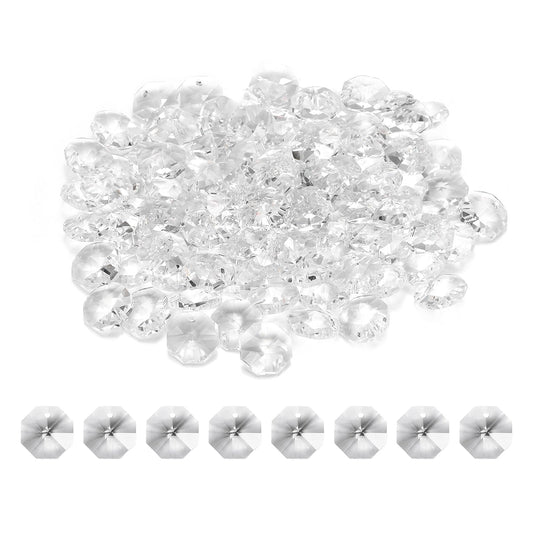 uxcell 100Pcs 1 Hole Crystal Octagon Beads, 14mm K9 Glass Hanging Chandelier Beads Prisms Parts for Crystal Chandeliers Lamp Hanging Pendant Jewelry DIY Craft, Clear White