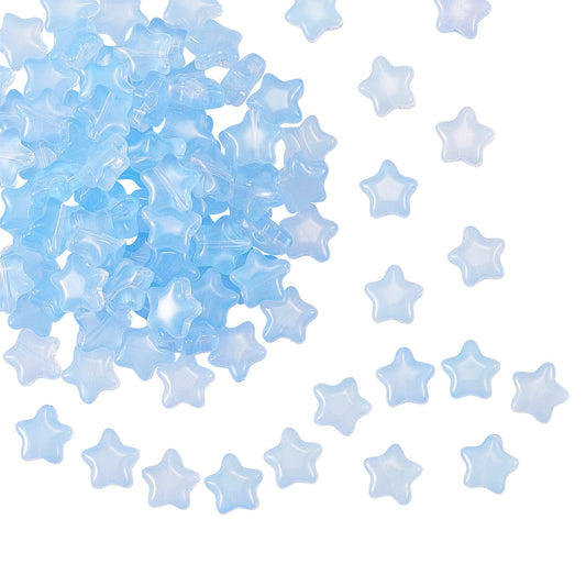 UR URLIFEHALL 100 Pcs Light Sky Blue Spray Painted Glass Star Beads for Earring Bracelet Necklace Jewelry DIY Craft Making