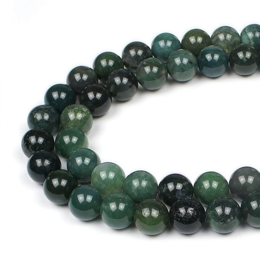 MJDCB Natural Moss Agate Round Crystal Energy Stone Beads Healing Power for Jewelry Making (6mm)