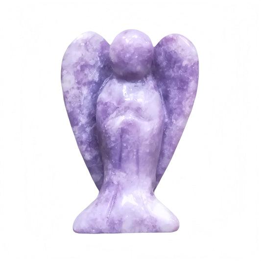 Afucats Natural Purple Lepidolite Healing Guardian Angel Indoor Decorative Stone,1.5 Inches Carving Pocket Palm Statue,Gift for Her Christmas Décor
