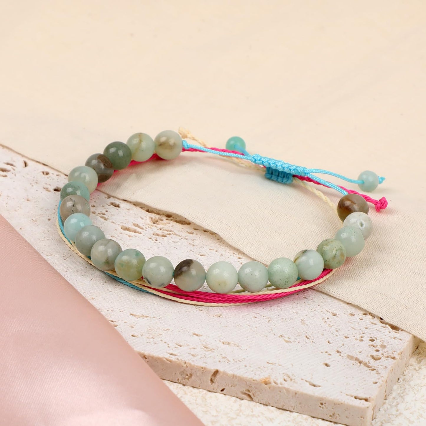 LPBeads 8mm Amazonite Bracelet with Handmade Rope Bracelet Size Adjustable Natural Stone Crystal Healing Bracelets Gifts for Unisex Adults