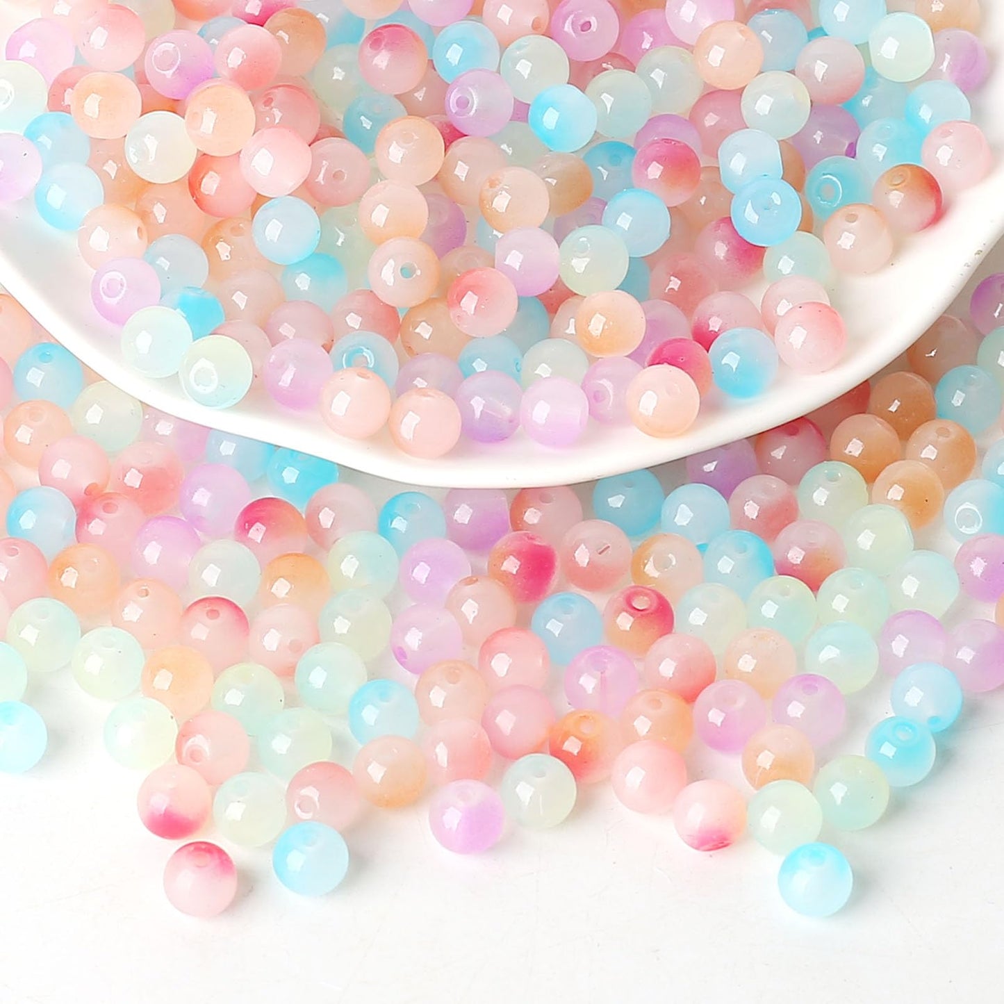 ToBeIT 500Pcs Colourful Gradient Glass Beads 8mm Loose Round Beads Transparent Glossy Surface Glass Bead Bulk Craft Bead for Jewelry Making DIY Bracelets Necklace Supplies (Pastel)