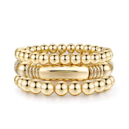 Gold Bangles Bracelet for Women Chunky Curved Stacking Plated Bead Ball Stretchable Bracelets