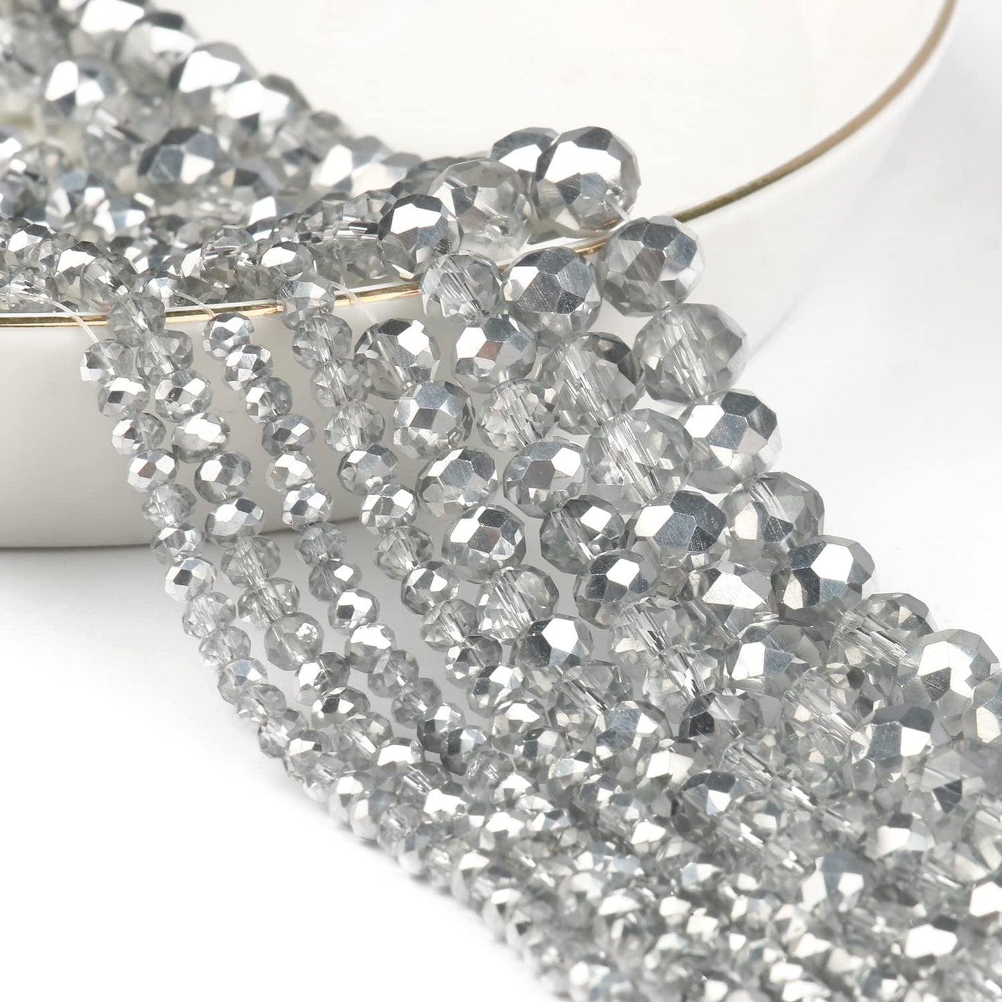 NITOPUPU 1000pcs 4mm Crystal Glass Beads for Jewelry Making Faceted Rondelle Flat Beads for Bracelets Necklace Earrings DIY Crafts (AB Silver Half-Plated Crystal Bead)