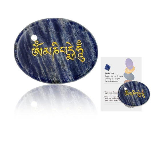 LONGDERY Sodalite Crystal Natural Truth Worry Stone Anxiety Reducing Healing Stone, Enhances Insight, Six Words of Sanskrit Gives Strength.