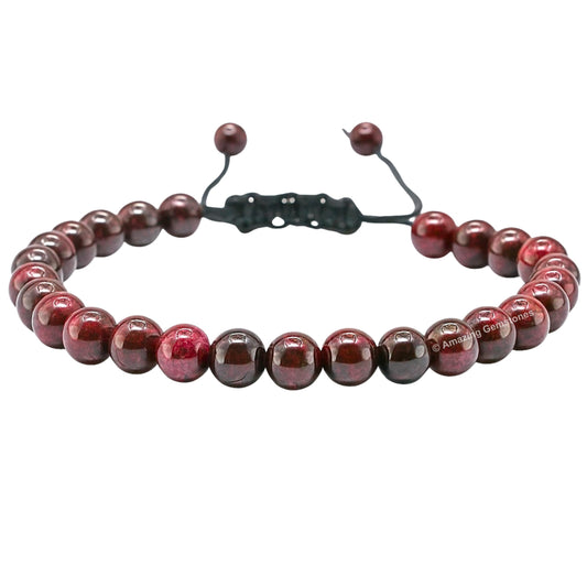 Amazing Gemstone Garnet Bracelet, Gifts For Men & Women - Protection Healing Crystal Bracelet - 6mm Gemstone Beaded Adjustable Bracelet, Pulseras Para Hombres Mujer Stocking Stuffers