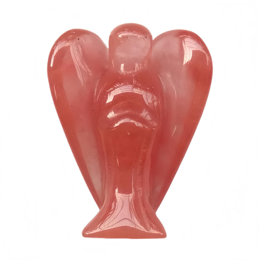 Afucats Synthetic Cherry Quartz Healing Guardian Angel Indoor Decorative Stone,1.5 Inches Carving Pocket Palm Statue,Gift for Her Christmas Décor
