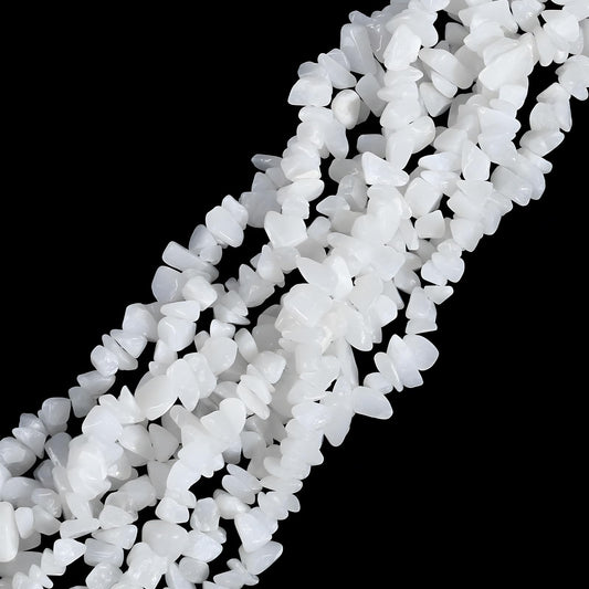 HAAMIIQII 5-8mm Natural White Jade Chips Beads - Genuine Real Irregular Freeform Chip Loose Gemstone Energy Healing Beads for Jewelry Making Strand 30 Inch