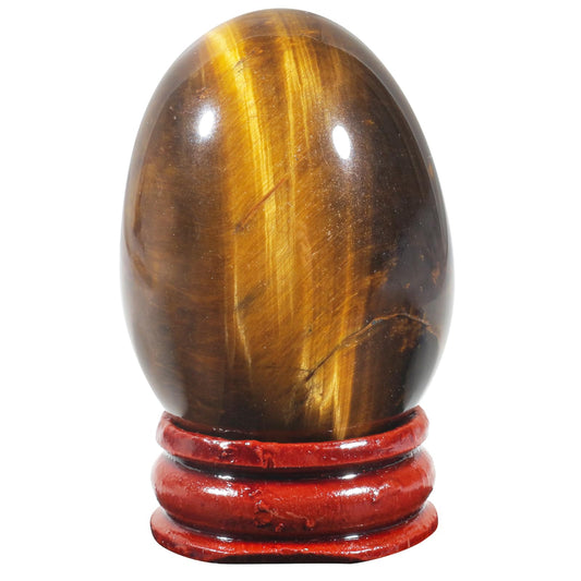 Casaper 2" Natural Tiger's Eye Egg with Wood Stand for Home Decoration, Polished Crystal Pocket Palm Sphere Fengshui Figurines Healing Reiki