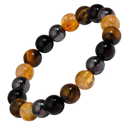 Conscious Items Quadruple Protection Bracelet, Black Obsidian, Hematite Stone, Tigers Eye & Citrine Bracelet, Grounding Crystal Stone Bracelets for Women & Men