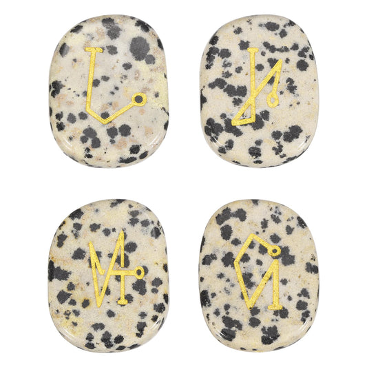 MECCANIXITY 4Pcs Engraved Chakra Stones with Reiki Symbols, Spotted Jasper Reiki Healing Crystal Gemstone 7 Chakra Crystal Stones Tumbled Palm Stone for Anxiety Relieve