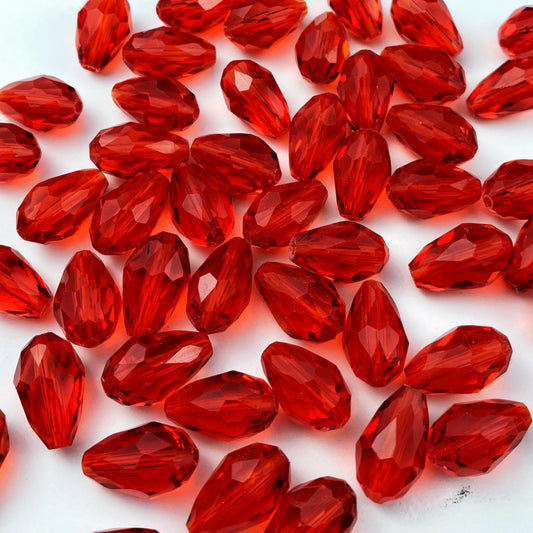 Honkoolly 50pcs 10x15mm Teardrop Crystal Glass Beads Vertical Hole Faceted Glass Teardrop Spacer Beads for Bracelets Necklace Earring DIY Jewelry Making Craft(Red)