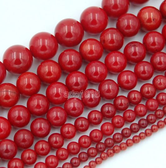 Wholesale Smooth Natural Gemstone Round Loose Beads 15" 4mm 6mm 8mm 10mm 12mm (4mm, Red Coral)
