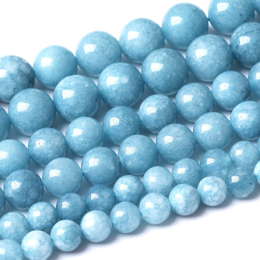 Blue Chalcedony Natural Stone Beads Gems Round Loose Beads Jewelry Making DIY Bracelet Necklace Accessory 1 Strand 36PCS 10MM 15"