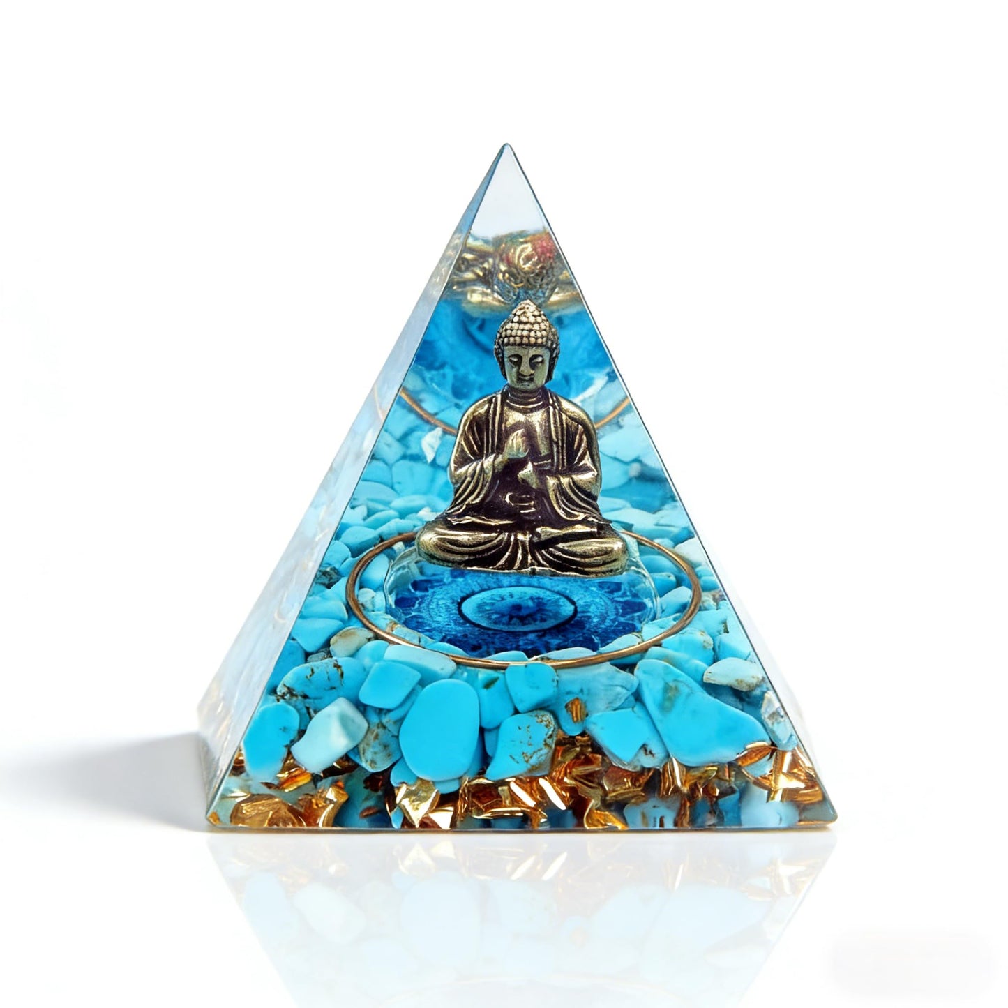 ycyingcheng Moonstone Crystal Orgone Pyramid, Turquoise Ogan Crystal Energy Tower, Bronze Statue Buddha Sculpture Crystal Pyramid for Home Decor (Crystal Pyramid-23)