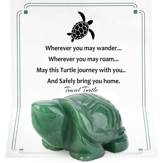 DUQGUHO 2" Travel Turtle Gift Decor Crystals Figurines Green Aventurine Crystal Best Mom Turtles Travels Gifts for Women Traveling Travelers Mothers Day Cute Decorations