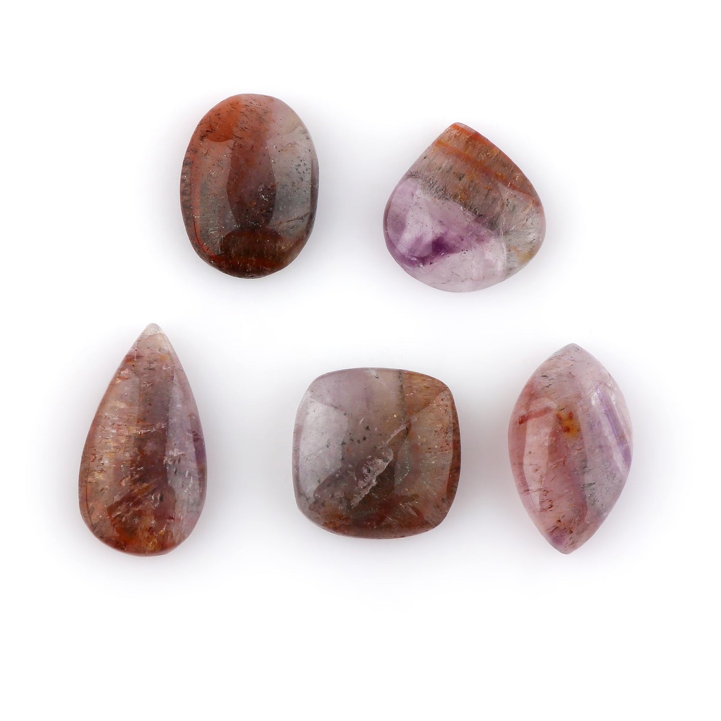 CRYSTALINES 5pcs, Wholesale Garden Quartz Crystals Cabochons, Natural Flatback Gemstone, Bulk Polished Stones, Loose Supplies for Jewelry Making, Wire Wrapping, Decoration, Gem Collection