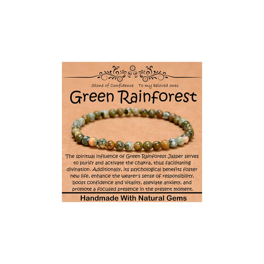 CHCCOYE 4mm Natural Healing Gemstone Bracelet Handmade Yoga Stretch Elastic Bracelet Stress Relief Crystal Jewelry for Men and Women (4mm, Green Rainforest Jasper)