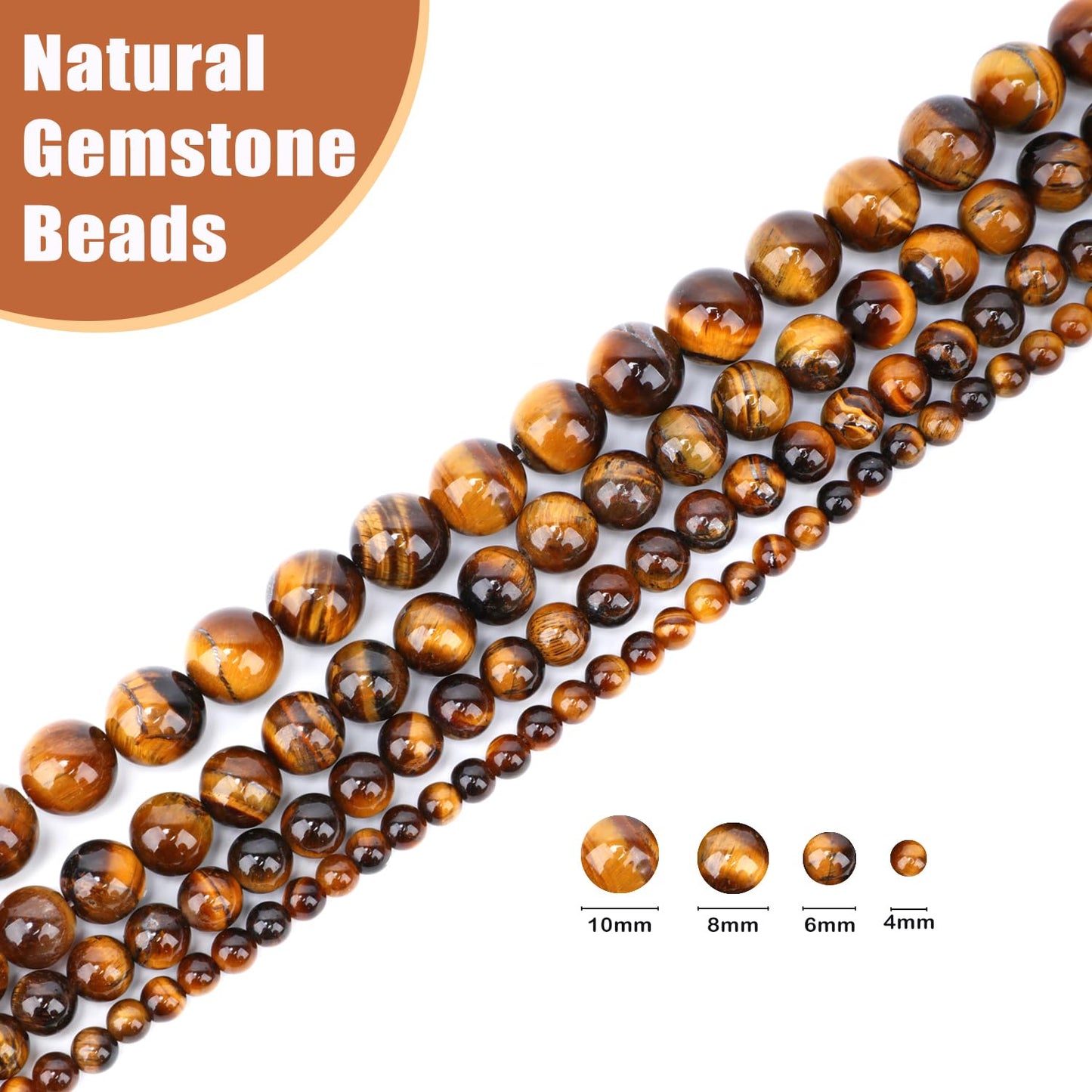 CMBYN Natural Stone Beads Round Genuine Real Stone Beading Strand Loose Gemstones DIY Smooth Bead for Bracelet Necklace Earrings Jewelry Making (Yellow Tiger's Eye, 10mm 36 Pieces)