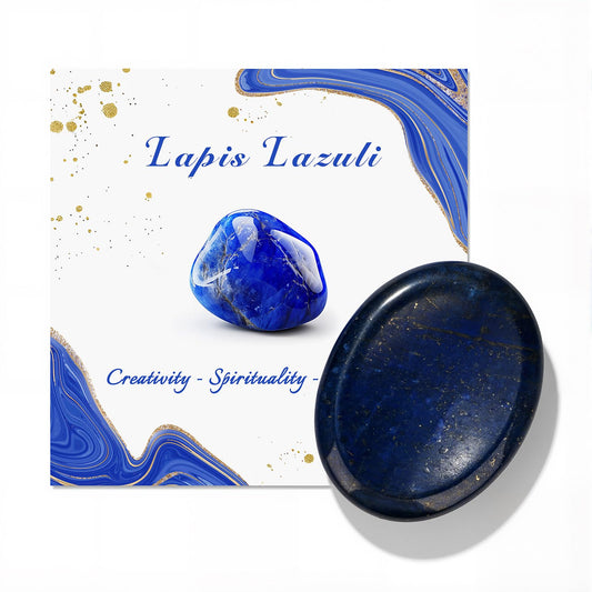 GolbalJew Lapis Lazuli Thumb Worry Stone for Anxiety Healing Crystals Sets, Hand Carved Crystals and Healing Stones, Meditation Crystal Reiki Natural Relax Palm Stone for Anxiety Therapy Relief